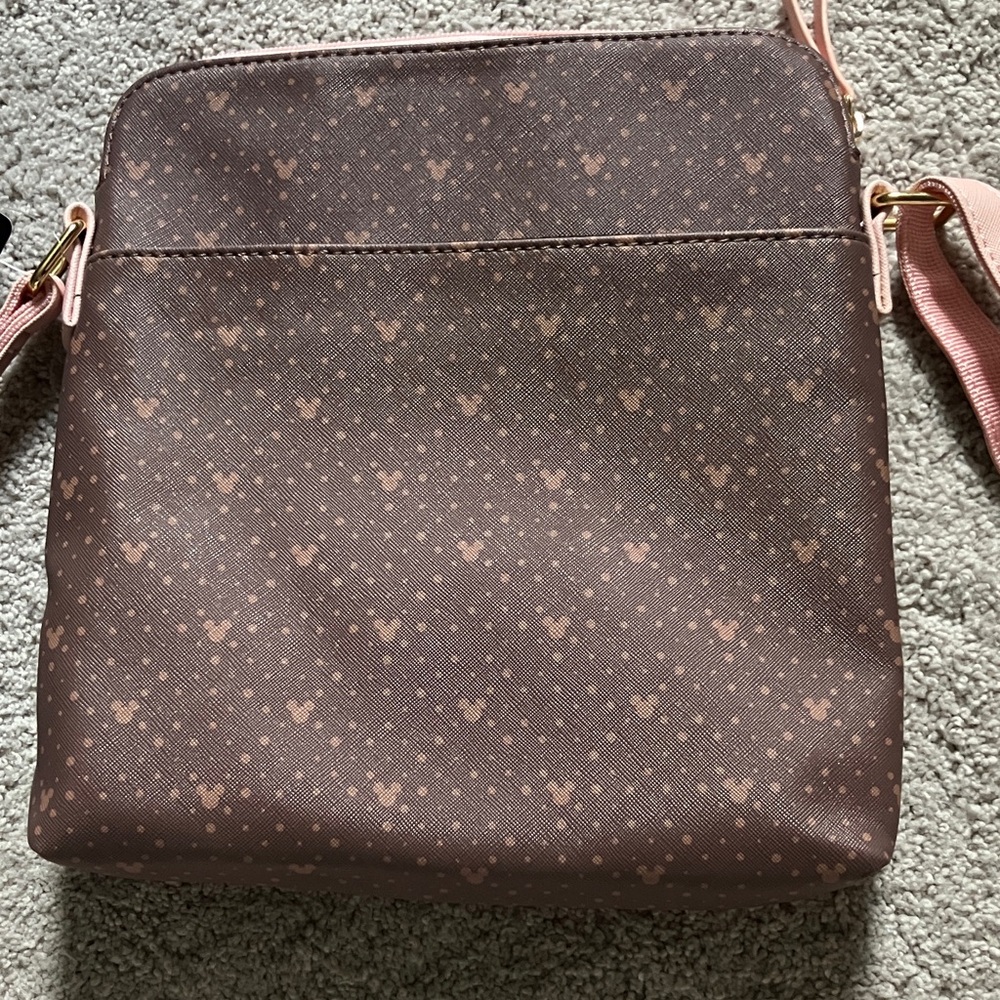 Disney Mickey Mouse Print Crossbody Purse Handbag Brown & Pink - Picture 8 of 8